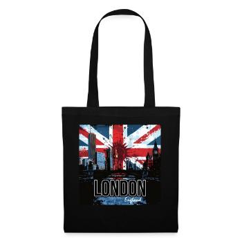 Union Jack de graffiti sur la skyline de Londres - Sac en tissu - noir - Devant