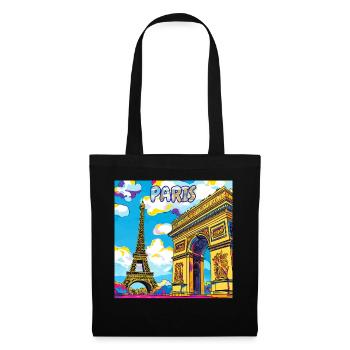 Paris Pop Art: Eiffel-Arc-Traumlandschaft - Stoffbeutel - Schwarz - Vorne