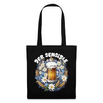 Chope à bière avec décor de camomille et dirndl d’edelweiss - Sac en tissu - noir - Devant