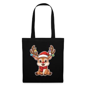 Lustiges rot nase Rentier Cartoon Weihnachtsmotiv - Stoffbeutel - Schwarz - Vorne
