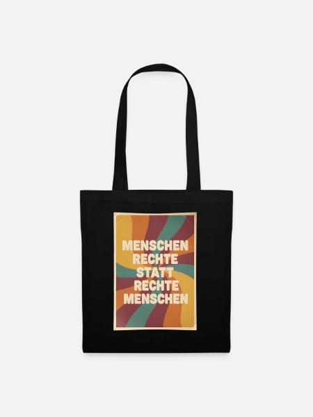 Menschenrechte statt rechte Menschen Retro - Stoffbeutel - Schwarz