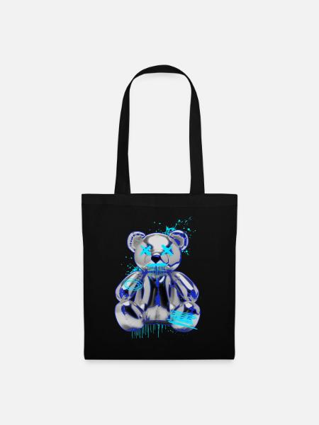 Graffiti-Bär Neon Tropfen Teddybär - Stoffbeutel - Schwarz