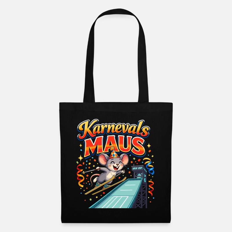 Karnevalsmaus Skispringen lustig  - Stoffbeutel - Schwarz