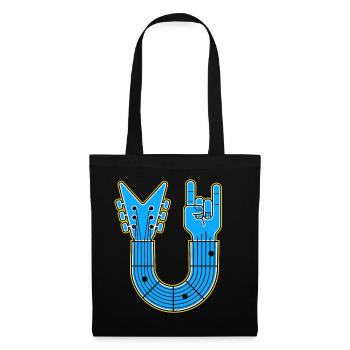Blaue U-Form Gitarre mit Rock Hand - Stoffbeutel - Schwarz - Vorne