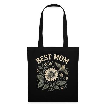 Meilleur motif floral cadeau pour la fête des mères avec un oiseau - Sac en tissu - noir - Devant