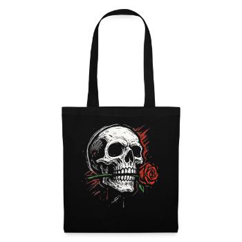 Tatouage des éventails de rock en forme de crâne gothique en rose - Sac en tissu - noir - Devant