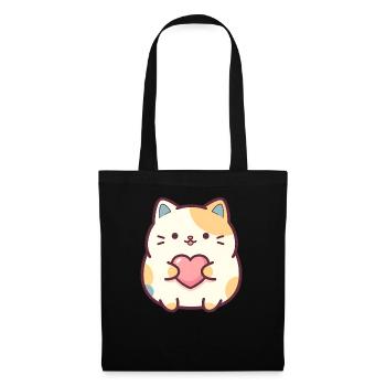 Kawaii Katze Herz Cartoon Motiv für Katzen Fans - Stoffbeutel - Schwarz - Vorne