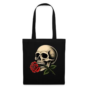 Motif de la rose de crâne pour femmes et fans gothiques - Sac en tissu - noir - Devant
