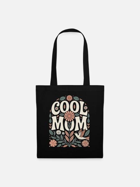 Motif fleural rétro Cool Mom - Sac en tissu - noir