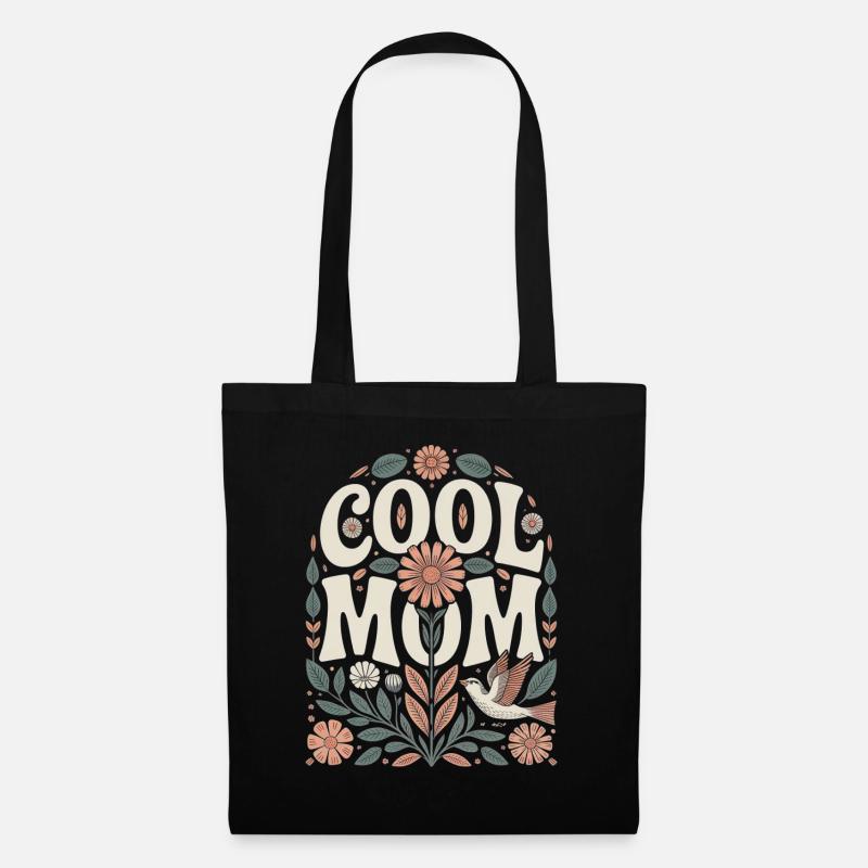 Motif fleural rétro Cool Mom - Sac en tissu - noir