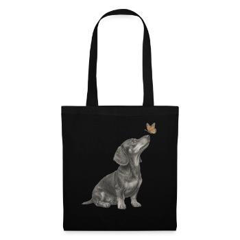 Dackel Illustration mit Schmetterling Hund - Stoffbeutel - Schwarz - Vorne