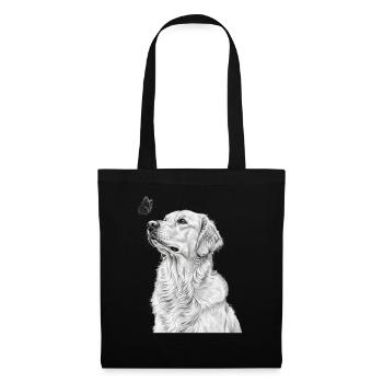 Golden Retriever Illustration mit Schmetterling - Stoffbeutel - Schwarz - Vorne
