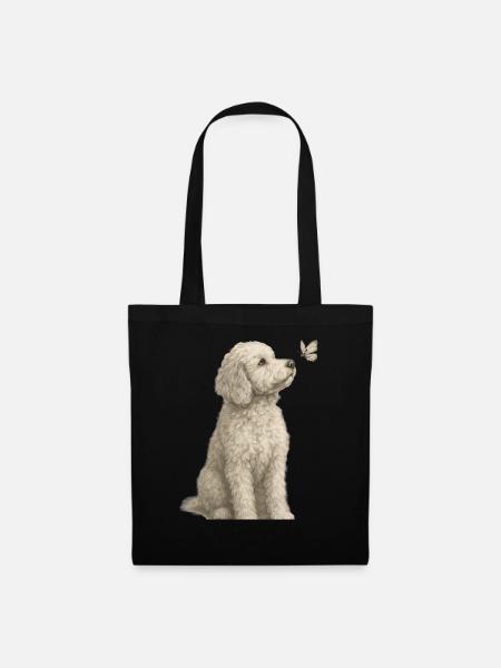 Pudel mit Schmetterling Hunde Motiv - Stoffbeutel - Schwarz
