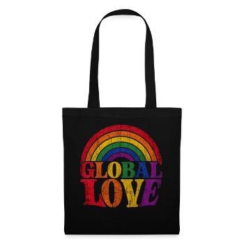Global Love Regenbogen CSD Pride Spruch Shirt  - Stoffbeutel - Schwarz - Vorne