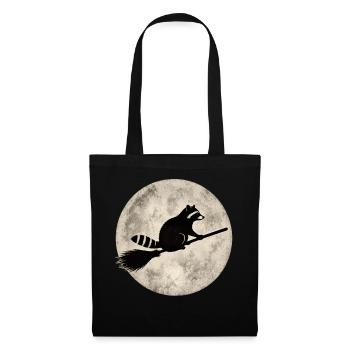 Raccoon on broom before full moon Halloween Funny - Tote Bag - black - Front