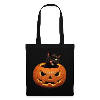 Halloween Cat with Pumpkin Retro Scary Motif - Tote Bag - black - Front