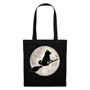 Shiba Inu Witch's Broom Full Moon T-Shirt Halloween - Tote Bag - black - Front