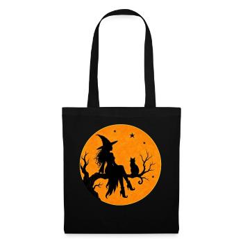 Halloween Witch with Cat in Full Moon T-Shirt Motif - Tote Bag - black - Front