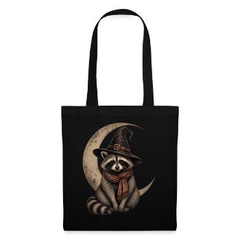 Halloween Raccoon with Crescent Moon and Witch Hat - Tote Bag - black - Front
