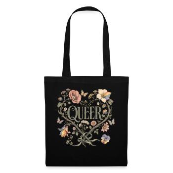 T-shirt queer en forme de cœur floral LGBTQ Pride Vintage - Sac en tissu - noir - Devant