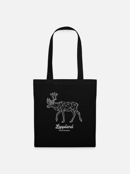 Lappland Rentier - Wild & Peaceful Polygon Design - Stoffbeutel - Schwarz