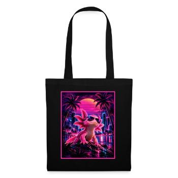 Retro Synthwave Axolotl – 80er Neon Design - Stoffbeutel - Schwarz - Vorne