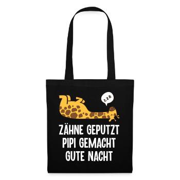 Giraffe Zähne Geputzt Gute Nacht Lustiger Spruch - Stoffbeutel - Schwarz - Vorne