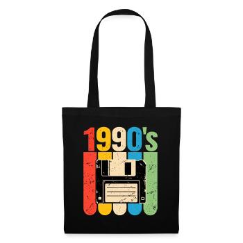 1990er Retro Computer Nostalgie mit Diskette - Stoffbeutel - Schwarz - Vorne