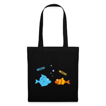 Lustige Fische machen Urlaub am Meer u. sagen Moin - Stoffbeutel - Schwarz - Vorne