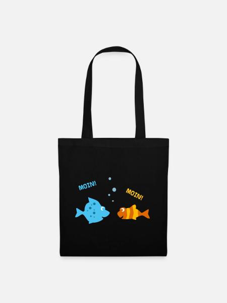 Lustige Fische machen Urlaub am Meer u. sagen Moin - Stoffbeutel - Schwarz