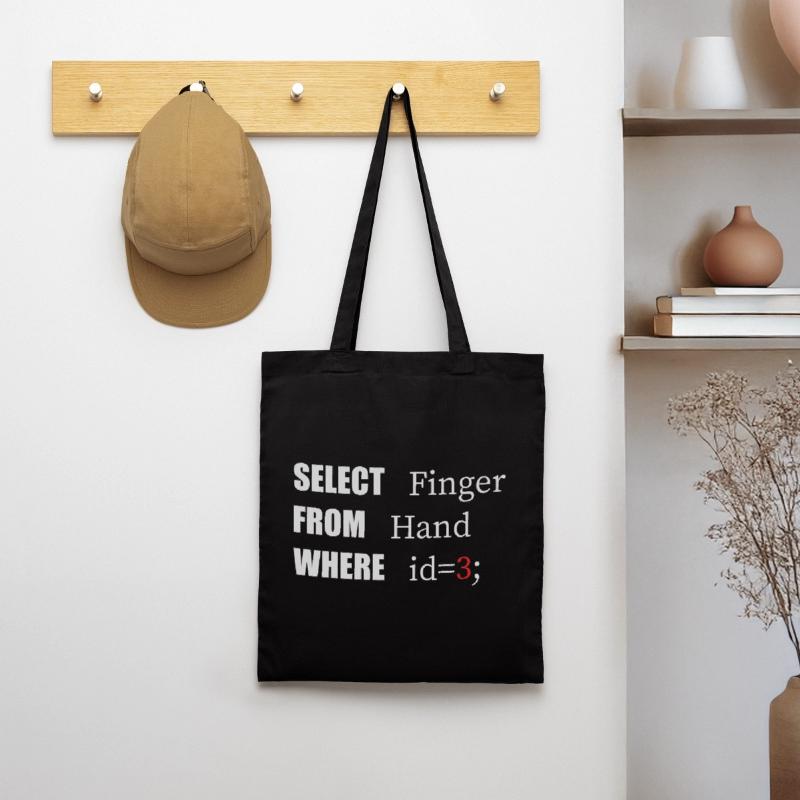 Doigt de sélection à la main, code amusant. Langage des codeurs Sac en tissu