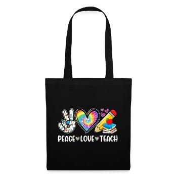 Peace Love Teach – Teacher Heart & Rainbow - Tote Bag - black - Front