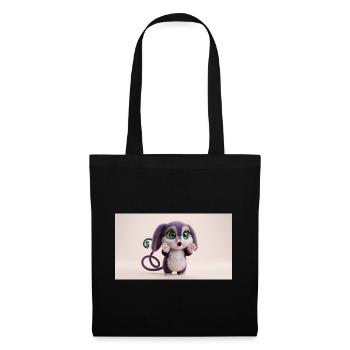 Surprised Cute Fluffy Creature with Big Green Eyes - Stoffbeutel - Schwarz - Vorne