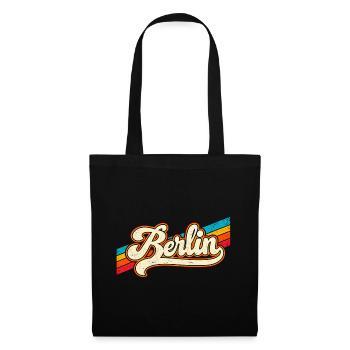Berlin - Retro Sticker - Deutschalnd - Germany - Stoffbeutel - Schwarz - Vorne