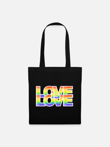 Regenbogen Liebe Schriftzug - Stoffbeutel - Schwarz