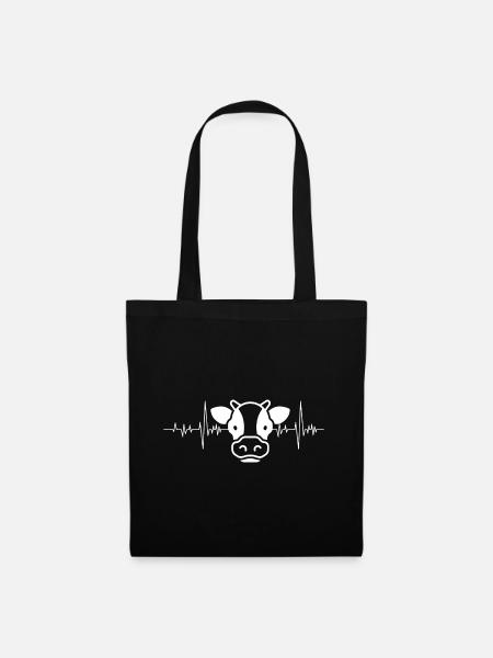 Kuh-Herzschlag-Shirt - Stoffbeutel - Schwarz