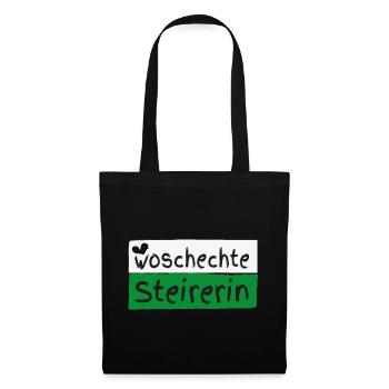Woschechte Steirerin, Steiermark, Mundart, Dialekt - Stoffbeutel - Schwarz - Vorne