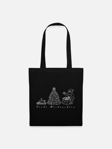 Weihnachtsskizze Baum Santa - Stoffbeutel - Schwarz