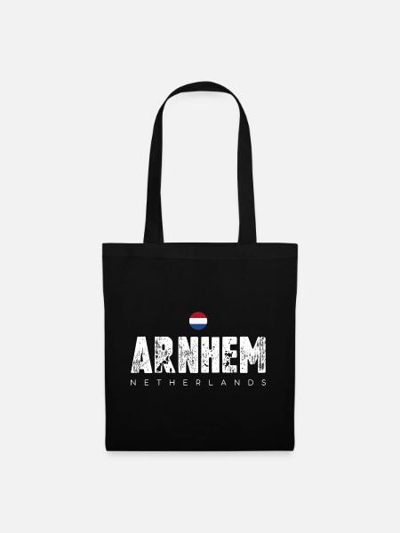 Arnhem Niederlande Distressed Text Logo - Stoffbeutel - Schwarz