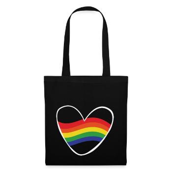 Regenbogen Herz | Geschenk Idee | LGBT - Stoffbeutel - Schwarz - Vorne