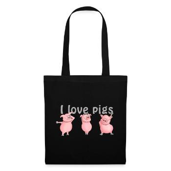 Cochon "J'aime les cochons" - Sac en tissu - noir - Devant