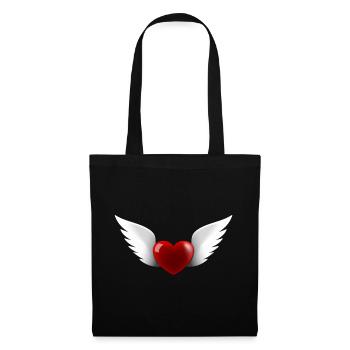 Coeur avec des ailes d'ange - Sac en tissu - noir - Devant