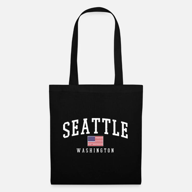 Seattle Flag & Skyline Vintage - Stoffbeutel - Schwarz