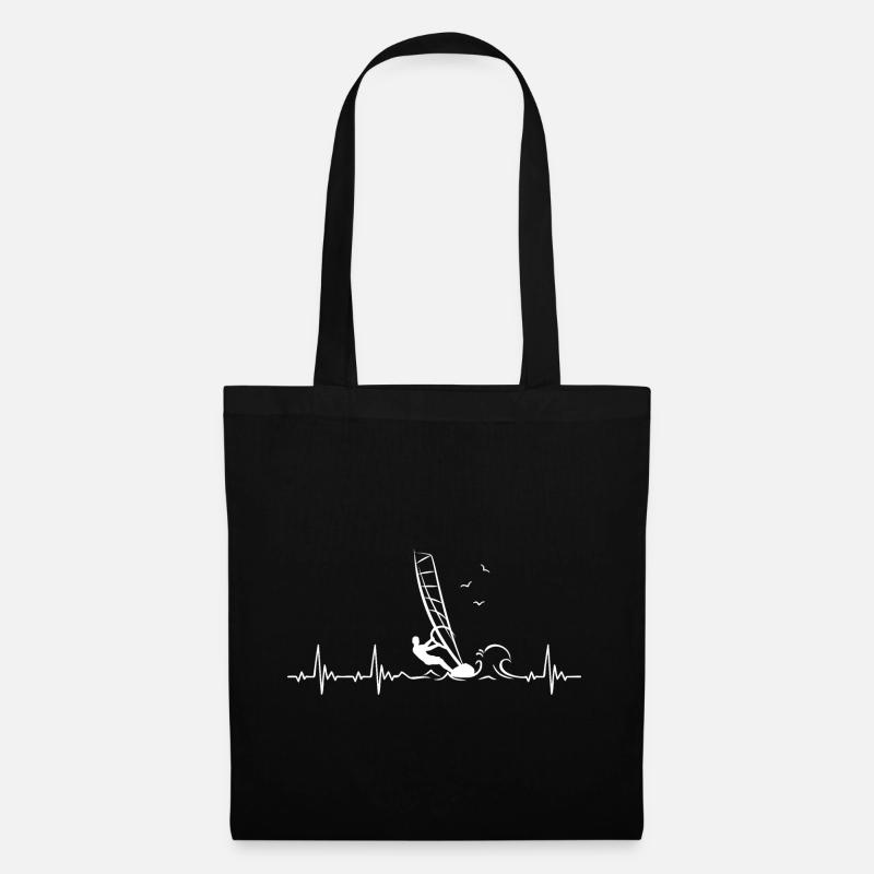 Windsurfen Herzschlag mit Windsurfer Geschenk - Stoffbeutel - Schwarz