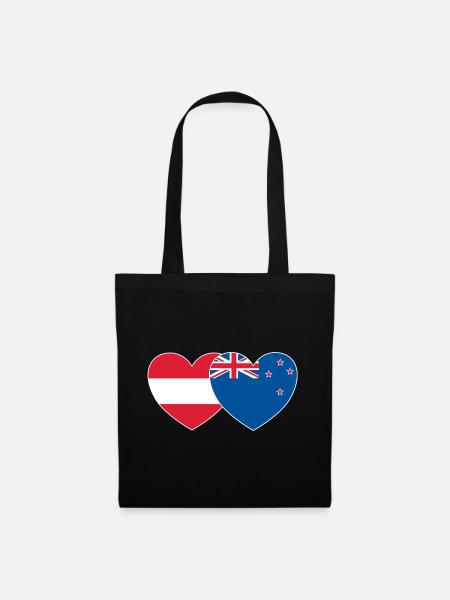Österreich Neuseeland Flagge Herz - Stoffbeutel - Schwarz