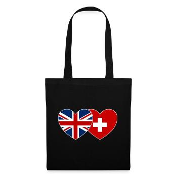 Royaume-Uni, Suisse, Drapeau, Coeur - Sac en tissu - noir - Devant
