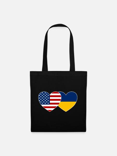 USA Ukraine Flagge Herz - Stoffbeutel - Schwarz