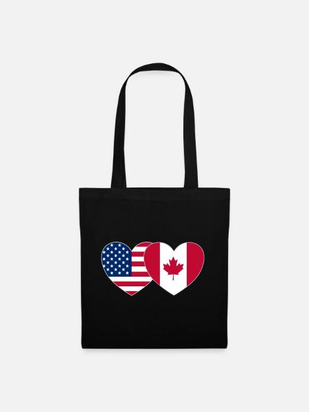 USA Kanada Flagge Herz - Stoffbeutel - Schwarz