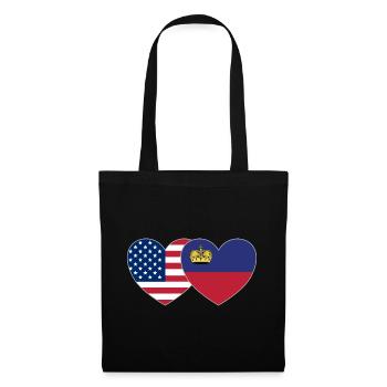 USA Liechtenstein Flagge Herz - Stoffbeutel - Schwarz - Vorne