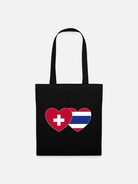Schweiz Thailand Flagge Herz - Stoffbeutel - Schwarz